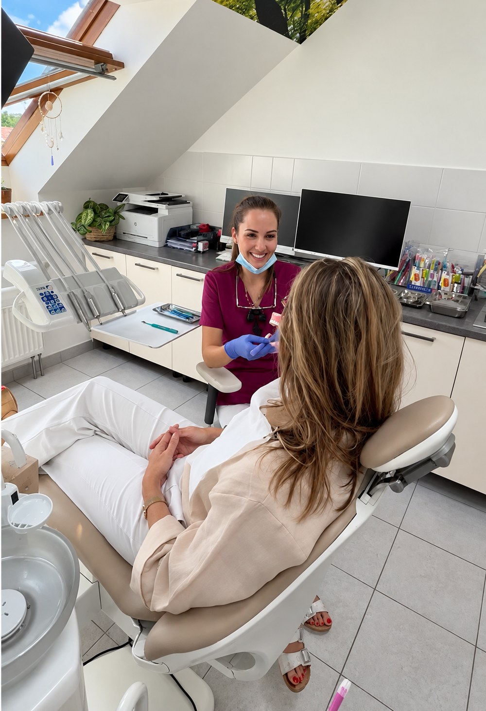 Dentální hygienistka s pacientkou v ordinaci VP Dental